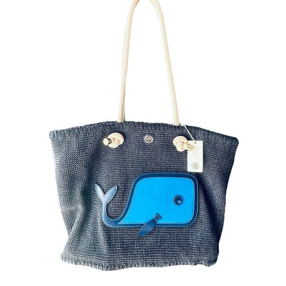 NWT Tory Burch Knotted Whale Tote Navy Blue Handbag Beach Pool Vacation Bag Rare - Picture 12 of 16